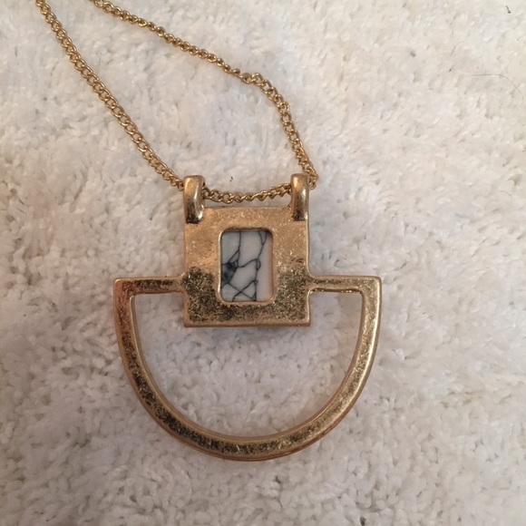 Long Gold & Marble Geometric Pendant Necklace - Picture 4 of 4